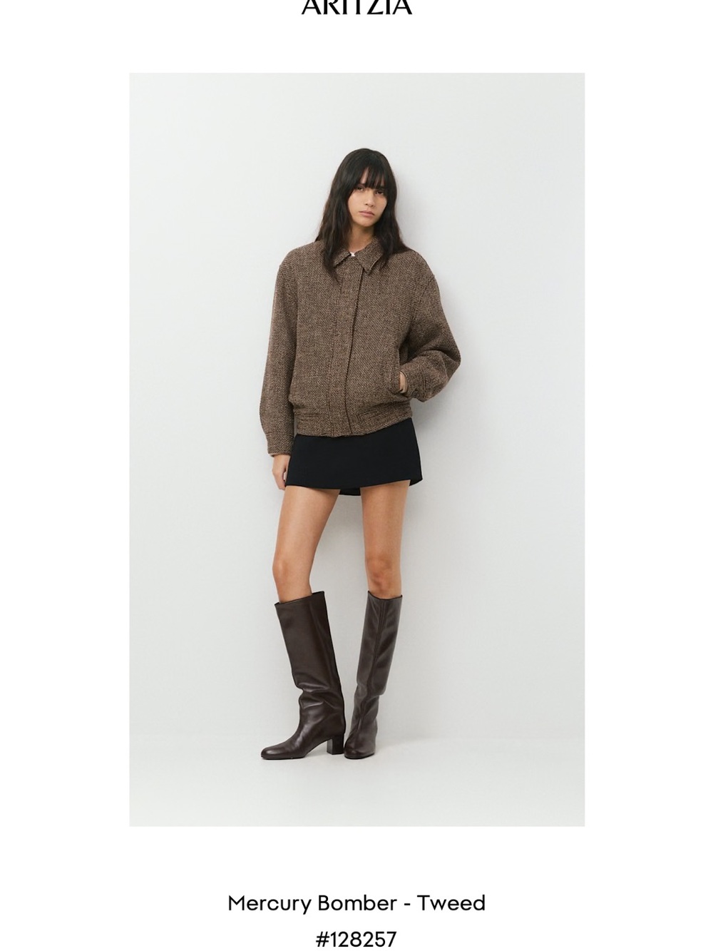 Aritzia Mercury Bomber Tweed Jacket - Brown